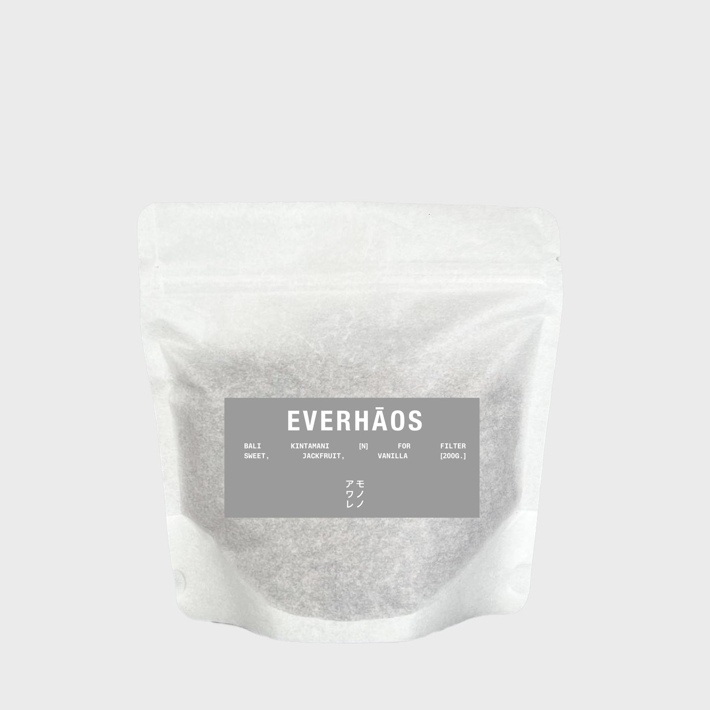 Package of Everhaos Bali Kintamani natural coffee beans for filter with tasting notes: sweet, jackfruit, vanilla, 200 g