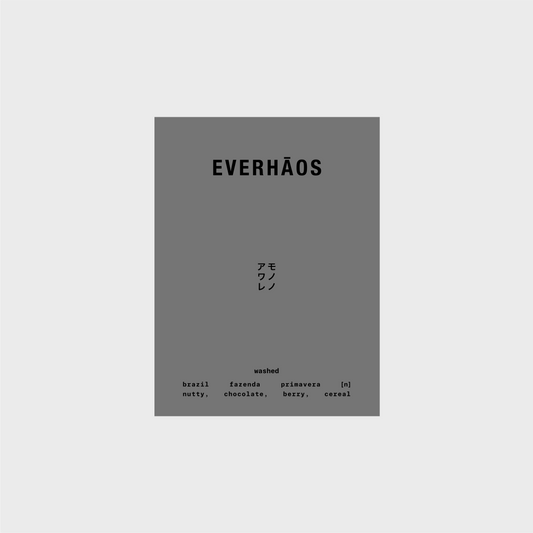 Everhaos Brazil Fazenda Primavera natural  coffee dripbags with tasting notes: nutty, chocolate, berry, cereal, in dripbox form.